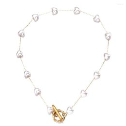 Pendant Necklaces MinaMaMa Love Heart Pearl Choker Stainless Steel Toggle Necklace For Women Girls Short Jewellery Gifts