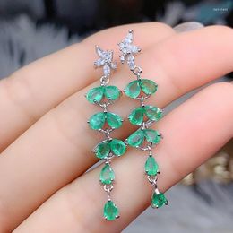 Stud Earrings Luxury 925 Sterling Silver Natural Emerald Created Moissanite Gemstone Party Ethnic Drop Dangle Fine Jewellery
