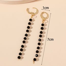 New titanium steel ball chain earrings long black dot tassel earrings (chain 6cm)