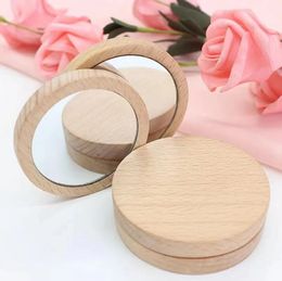 Kleiner runder Holzspiegel, tragbarer Taschenspiegel, Mini-Schminkspiegel aus Holz, Hochzeitsfeier, Geschenk, individuelles Logo QH25