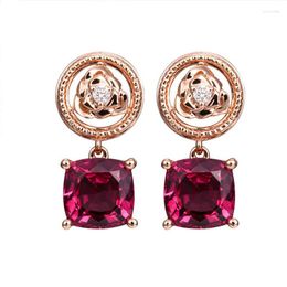 Stud Earrings MOONROCY Rose Gold Colour Crystal Red Flower Vintage Jewellery Wholesale For Women Girls Gift Drop