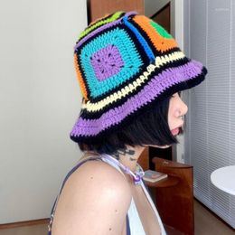 Berets Women Teenagers Girls Knitted Hat For Y2K-GIRL With Contrast Color Purple R7RF
