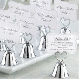 Party Favor 20pcs lot "Kissing Bell" Silver gold Bell Place Card Holder P o Holder Wedding Table Decoration Favors 230603