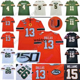 Wsk 2021 Custom NCAA Miami Football Jerseys College Jarren Williams DeeJay Dalla(s) Sean Taylor Jeff Thomas Cam'Ron Harris Gregory Rousseau