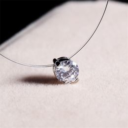 Pendant Necklaces !Transparent Invisible Line Super Shinning Zircon Choker Necklace For Women 2023 Silver Color CZ Luxury Jewelry