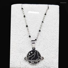 Pendant Necklaces Earth Stainless Steel Small Necklace Black Enamel & Pendants Christmas Gift Jewellery Gargantillas Cortas Mujer Moda