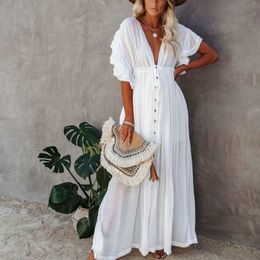 Womens Cover-ups Long White Tunic Dress Casual Summer Holiday Beach Dress Woman Plus Size Cover Up Dresses For Women Clothing