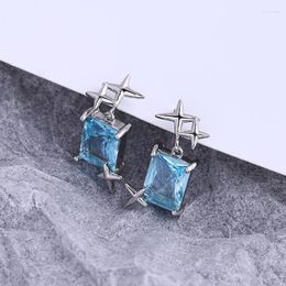 Dangle Earrings Blue Crystal For Women Kpop Style Zircon White Gold Plated Starlight Lobe Ear Accessories Female Jewellery KCE063