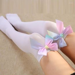 Women Socks Bow Tie Stockings Summer Lolita Evening Party Dress Wear Long Female Knee High Stocking Overknee Nylon