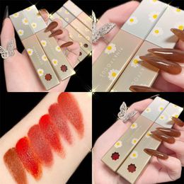 Lip Gloss Liquid Lipstick Velvet Matte 6 Colour Cute Flower Glaze Lips Makeup Daisy Lipgloss Silky Red Tint