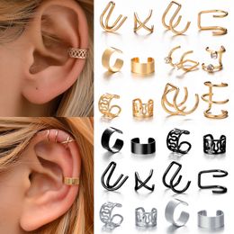 12pcs Bohemian Gold Colour Ear Cuffs Leaf Clip Earrings For Women Climbers No Piercing Simple Fake Cartilage Earring Accessories