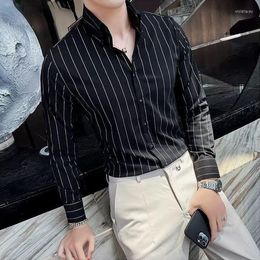 Men's Casual Shirts Korean Fashion Men's Stripe Shirt Harajuku Mens Top Quality Classic Loose Long Sleeve Vintage Button Up C90