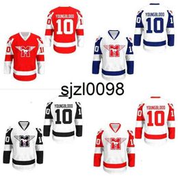 Sj98 MUSTANGS Hockey Jersey 10 Youngblood Movie Rob Lowe Sewn Movie Hockey Jerseys All Stitched White Red