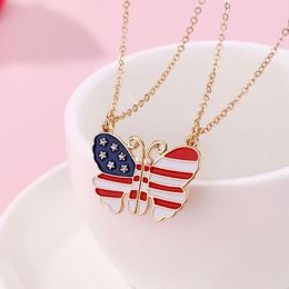 Chains Lovecryst 2Pcs/set National Flag Colour Butterfly Drip Oil Magnetic Friend Necklace BFF Friendship Jewellery Gifts For Kids