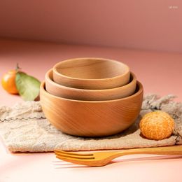 Bowls Natural Wooden Polishing Fruit Salad Bowl Dinnerware Basin Wood Cutlery Fork Spoon Chopsticks Soup Container Kitchen Tool