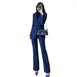 Women's Two Piece Pants High Quality 2023 Spring Ladies Blue Korean Fashionable Blazer Sets Women Suits Work Wear Office Autumn Casual