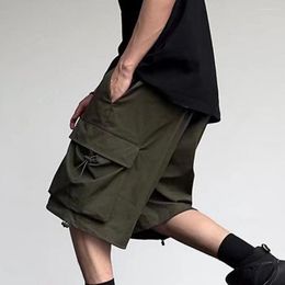 Men's Shorts Men Summer Multiple Pockets Drawstring Cargo Loose Elastic Waist Deep Crotch Solid Color Hip Hop Male Short