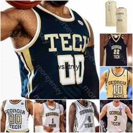 Wsk Custom Georgia Tech Yellow Jackets Basketball Jersey NCAA College Derrick Favours Josh Okogie Kenny Anderson Matt Harpring Jack Price Young