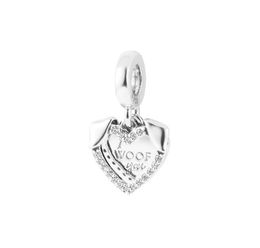 925 Sterling Silver Heart & Dog Double Dangle Charm Fits Pandora Bracelet Beads DIY Jewellery for Women Free Shipping 2023 new