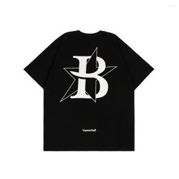 Men's T Shirts Men's Oversized Gothic T-Shirts Letter Abstract Graphic Print Shirt Double-sided Printing Hip Hop Top Tees Streetwear