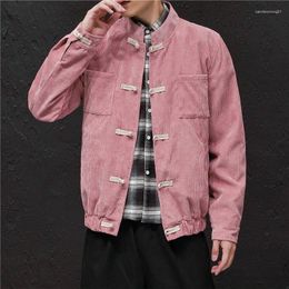 Ethnic Clothing Large Size Corduroy Jacket Mens Pink Mandarin Collar Chinese National Black Clothes In Oriental Style Tang Jackets 2023