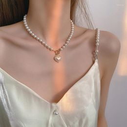 Pendant Necklaces Noble Fashion Women's Stainless Steel Pearl Wild Heart-shaped Trend Non-fading Necklace Jewelry Bridal Wedding