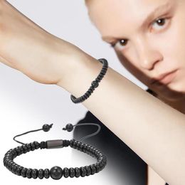 Bangle Womens Bracelet Big Bead True Black Tourmaline Yoga Root Natural Gem Woven Beaded