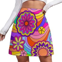 Skirts Flower Power Inspired Skirt Womens Groovy Hippy Retro Modern Mini Highwaisted Printed Aesthetic Casual Large Size 230603
