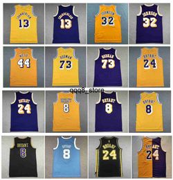 qq88 Wilt Chamberlain Lakerss Basketball Jersey Los Johnson Angeles Bryant Jerry West Dennis Rodman Mitchell and Ness Throwback Jerseys Purple Yellow Size S-XXL