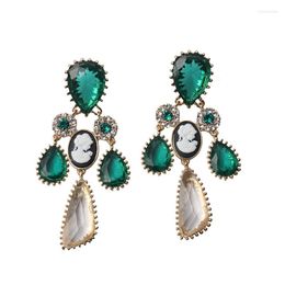 Dangle Earrings Fashion Design Long Crystals Gold/Silver Colour Green Dangles For Women Stone Brincos Earring
