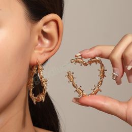 Retro Small Texture Heart Hoop Earrings for Women Girls Fashion Personality Hiphop Cool Thorn Ear Buckle Party Gifts Jewellery