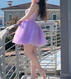Sexy Lilac Short Prom Dress With Sequins 2023 Sweetheart A Line Mini Cocktail Party Dress Corset Lace Up Fashion Graduation Gown robe de soiree vestido de noche