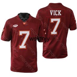 Wsk NCAA College Virginia Tech Hokies Football Jersey Michael Vick Red 150 Patch Size S-3XL All Stitched Embroidery