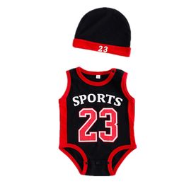 Rompers born Kids Boy Clothing borns Rompers Set Summer Sleeveless Triangle Body Suits Baby Boys Basketball Sports Hat Set 230603
