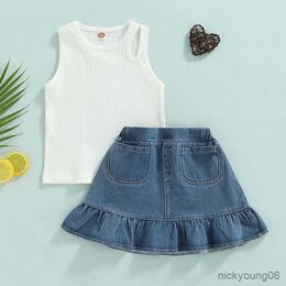 Clothing Sets 0-5Y Kids Girls Summer New Style Brand Baby Clothes Sleeveless Vest and Denim Skirt 2Pcs Children Suits