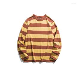 Men's T Shirts 2023 Spring And Autumn Wide Stripe Locomotive Wind Loose Round Neck Fashion Casual Long Sleeve T-shirt M-XL