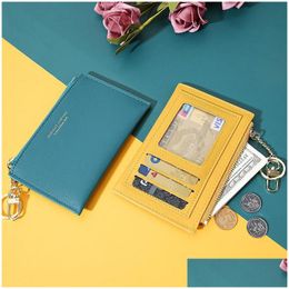 Card Holders 11 Kinds Solid Colour Slim Holder Wallet Keychain With Zipper Coin Pocket For Women Luxury Designer High Quality Porte D Dhwvj
