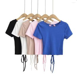Women's T Shirts American Straps Short-sleeved T-shirts In Europe And The United States Summer Solid Colour Short Section Slim Stretch Tops