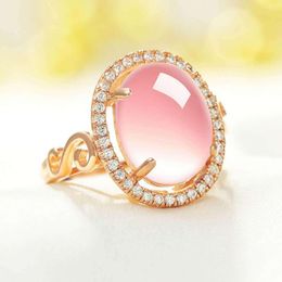 Cluster Rings Natural Pink Chalcedony Hand-carved Water Drop Jade Ring Fashion Boutique Jewelry Men And Women Accessories Adjustable Opening