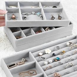 Jewelry Pouches Velvet Tray Case Stackable Display Storage Box Portable Ring Earrings Necklace Organizer Holder