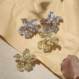 Stud Earrings 2023 Vintage Metal Flower Big For Women Gold Silver Color Irregular Statement Fashion Brincos Jewelry Gifts