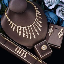Necklace Earrings Set 2023 Fashion 24k Gold Plated 4pcs Bridal Zirconia Full Jewelry For Women's Party Luxury Dubai Crystal Wedding
