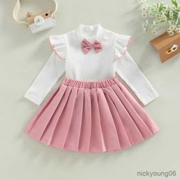 Clothing Sets 2PCS Children's Set Autumn Toddler Girls Fall Outfits Long Sleeve Mock Neck Ruffle Tops and Pleated Skirt