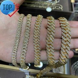 10mm 22inches Mens Real Gold Hip Hop Chains Vvs Moissanite Diamond Chain Prong Set 10k Gold Cuban Link Chain