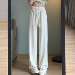 Capris New Women's Spring and Autumn Season Summer High Waist Dress Straight Tube Wide Leg Pants Retro Casual Sunscreen Ice Silk Trousers P230605