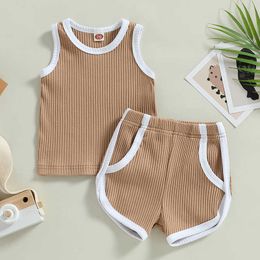 Clothing Sets Toddler Kids Baby Boys Girls Summer Clothes Solid Sleeveless Tanks Tops and Elastic Pocket Shorts Sportwear