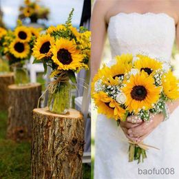 Sachet Bags Branch Artificial Sunflower Bouquet Silk Sunflower Fake Flower DIY Wedding Bouquets Centrepieces Arrangements Party Home Decor R230605