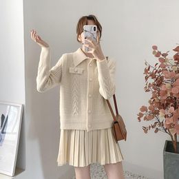 Casual Dresses Autumn Vintage Midi Dress Winter Korean Lapel Tie Knot Splicing Knitted Print Two-piece Women Vestidos