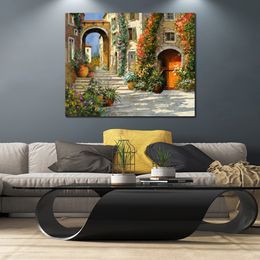 Contemporary Landscape Canvas Art The Red Door on Salita Sung Kim Handcrafted Oil Painting Unique Style for Entryway