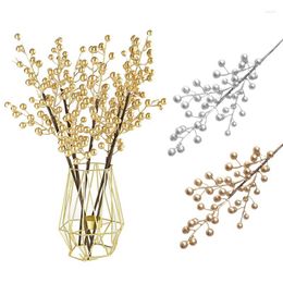 Decorative Flowers 2Pcs 19.7In Artificial Berry Stems Glitter Fake Branch For Wreath Decors Snowflake Cuttings Garland DIY Accessories